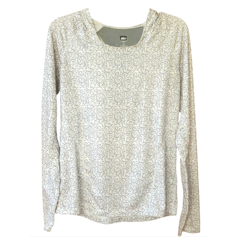 REI Women's Sahara Printed Sun Hoodie‎ Gray Mesh Hooded Active Top Size Small